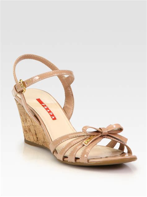 prada leather bow cork wedge sandals|Prada platform sandals.